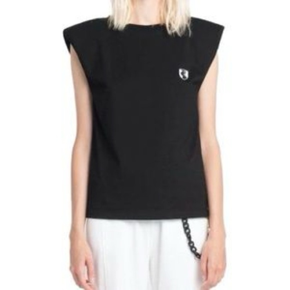 VHNY Cotton White padded shoulder top sleeveless crest T-shirt